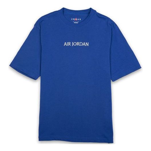 Air Jordan Embroidered Round Neck Sports Short Sleeve T-Shirt Men's Blue DO6098-432