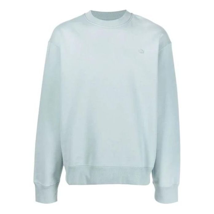Men's adidas originals Solid Color Logo Embroidered Pullover Round Neck Long Sleeves Blue HC4527