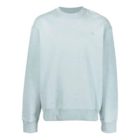 Men's adidas originals Solid Color Logo Embroidered Pullover Round Neck Long Sleeves Blue HC4527