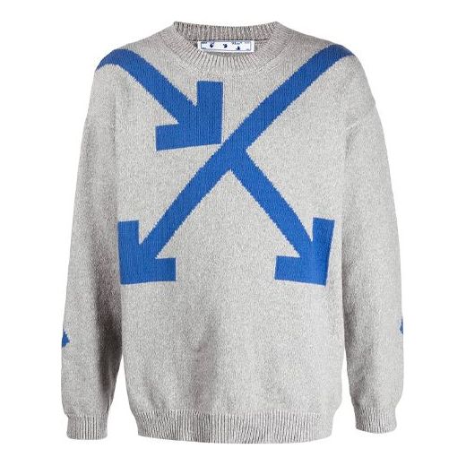 Off-White SS21 Arrow Pattern Round Neck Pullover Gray OMHA036S21KNI0020545