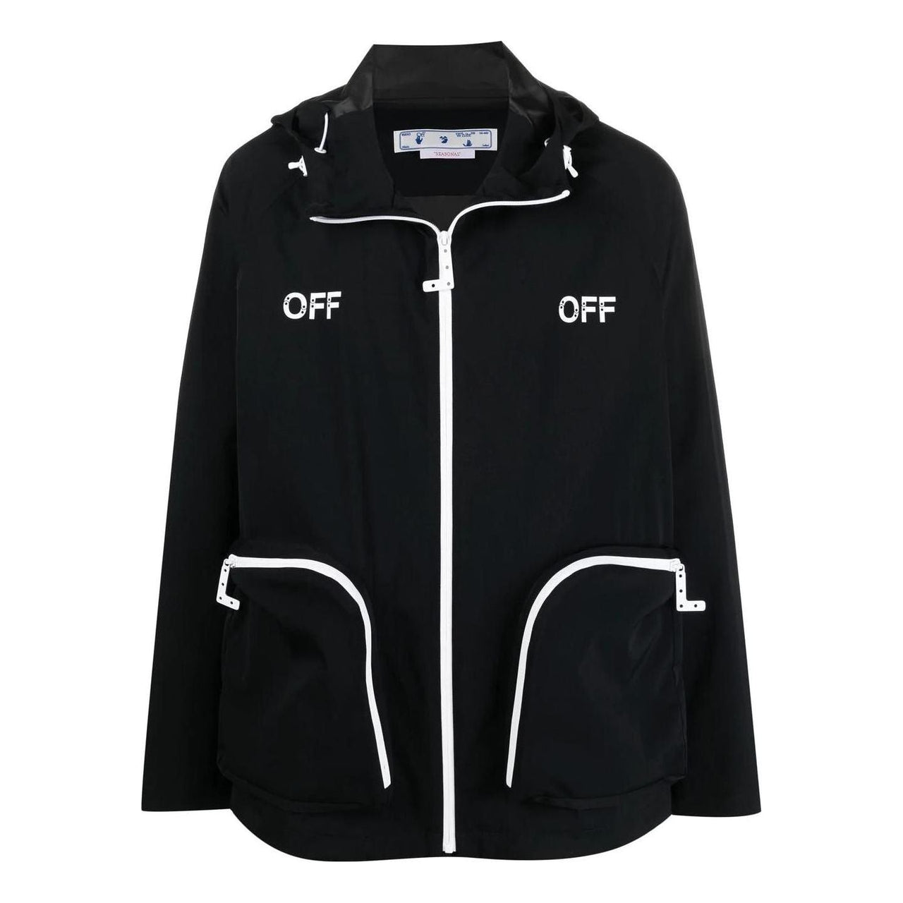 Men's Off-White SS22 Alphabet Printing Zipper Hooded Jacket Version Black OMEB029S22FAB0011001