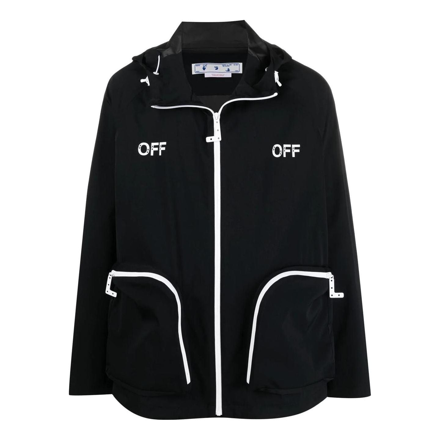 Men's Off-White SS22 Alphabet Printing Zipper Hooded Jacket Version Black OMEB029S22FAB0011001