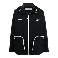 Men's Off-White SS22 Alphabet Printing Zipper Hooded Jacket Version Black OMEB029S22FAB0011001