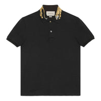 Men's Gucci Business Casual Cotton Short Sleeve Black Polo Shirt 453865-X5H82-1004