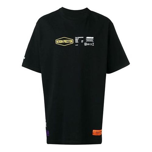 HERON PRESTON Melted Word Satin Short Sleeve Unisex Black HMAA001S19632053