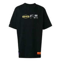 HERON PRESTON Melted Word Satin Short Sleeve Unisex Black HMAA001S19632053