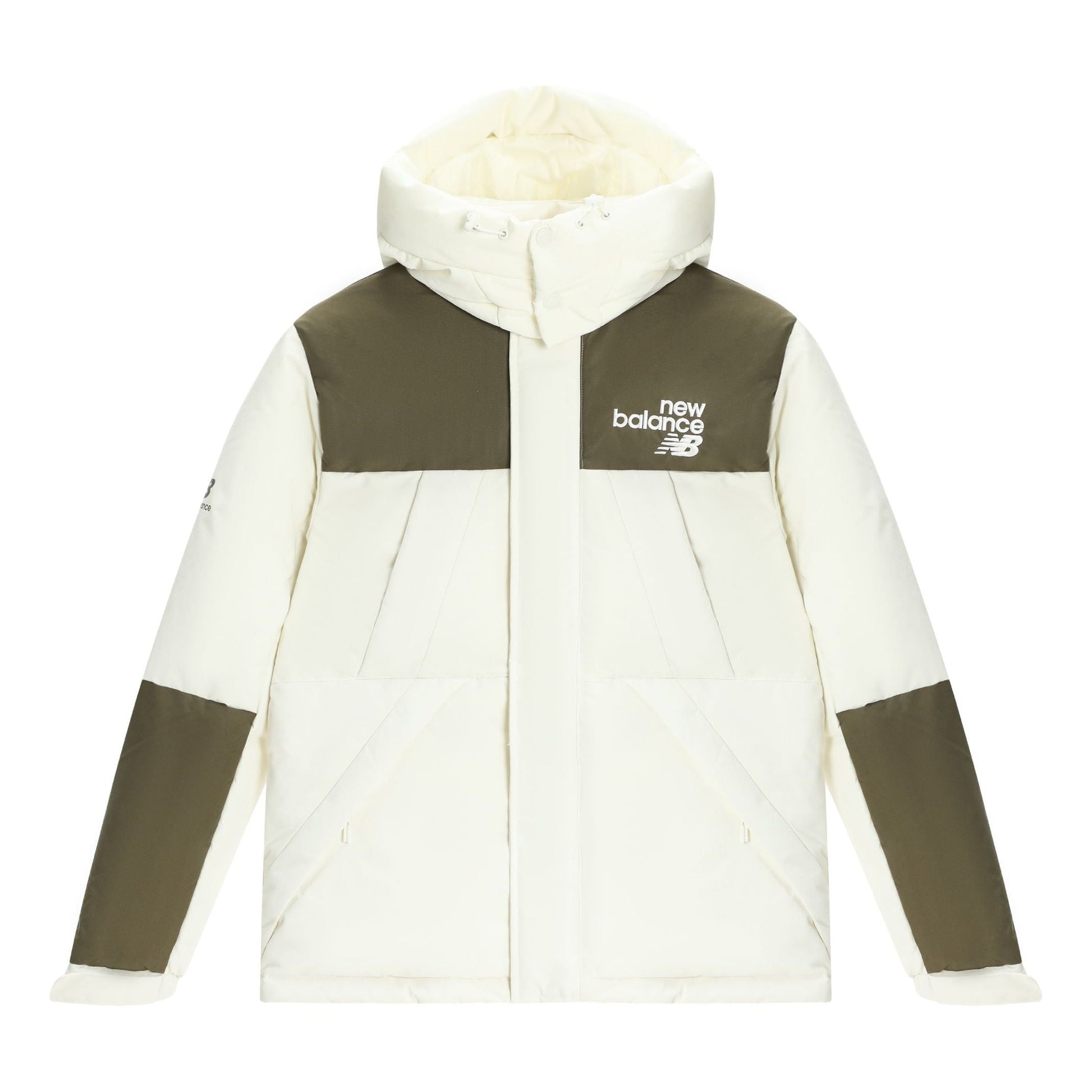 New Balance Windproof Hooded Down Jacket Asia Sizing 'White Olive Green' AMJ24377-CIC