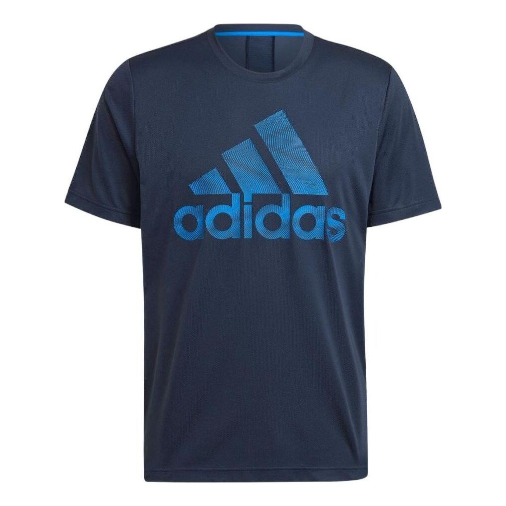 Men's adidas Alphabet Logo Printing Round Neck Pullover Short Sleeve Blue T-Shirt HD4333