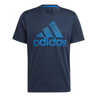 Men's adidas Alphabet Logo Printing Round Neck Pullover Short Sleeve Blue T-Shirt HD4333