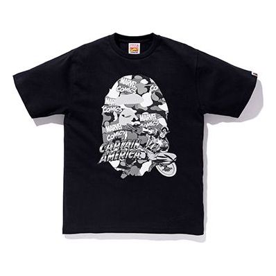 BAPE Marvel Crossover Team USA Printing Short Sleeve t Unisex Black 1F23110929