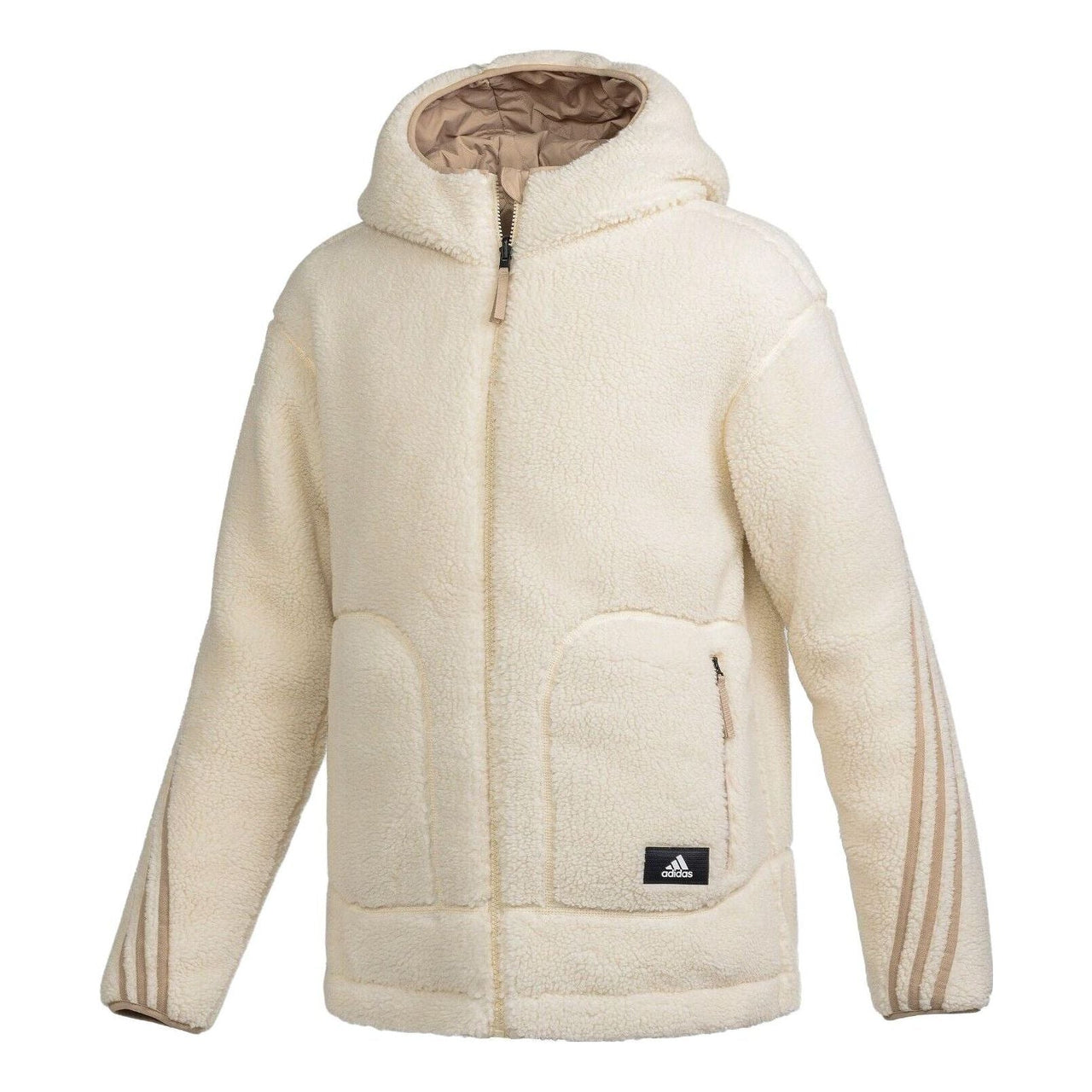 adidas Full Zip High Collar Sherpa Jacket 'Ivory' HR8426