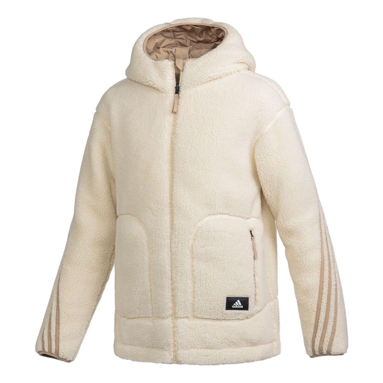 adidas Full Zip High Collar Sherpa Jacket 'Ivory' HR8426