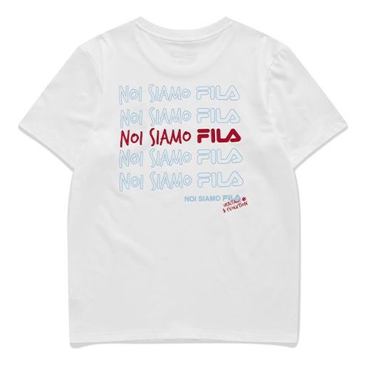 Men's FILA FUSION Logo Alphabet Printing Knit Short Sleeve White T11M131107F-WT