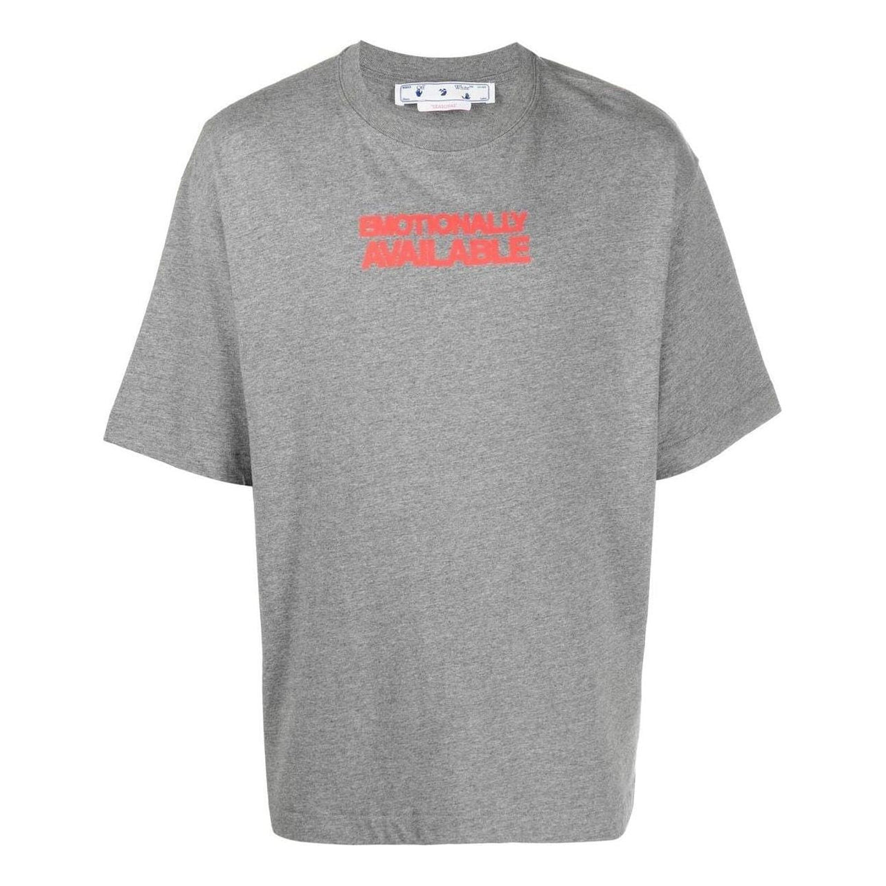 Men's Off-White FW22 Slogan Printing Round Neck Short Sleeve Ordinary Version Gray T-Shirt OMAA120F22JER0060825