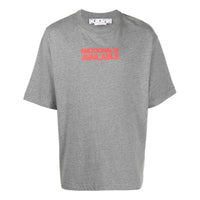 Men's Off-White FW22 Slogan Printing Round Neck Short Sleeve Ordinary Version Gray T-Shirt OMAA120F22JER0060825