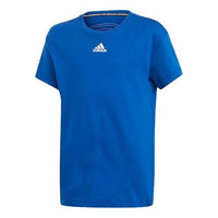 adidas Stripe Printing Big Boys Training Sports Short Sleeve Blue ED6487