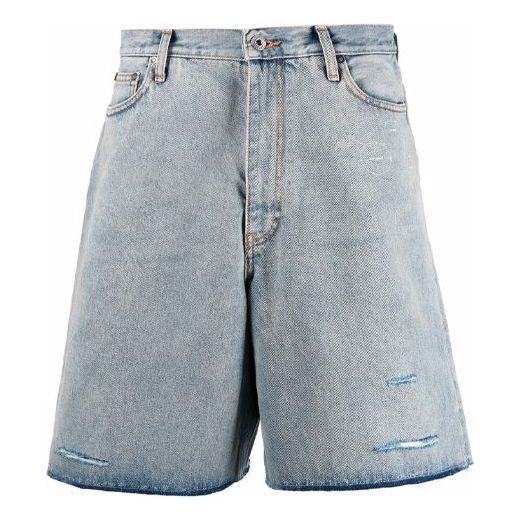 Off-White SS21 Cotton Denim Shorts Loose Fit Blue OMYC009F21DEN0024101