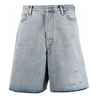 Off-White SS21 Cotton Denim Shorts Loose Fit Blue OMYC009F21DEN0024101