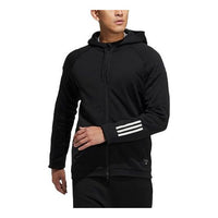 adidas Stripe Printing Fleece Lined Sports Hooded Jacket Black H40864
