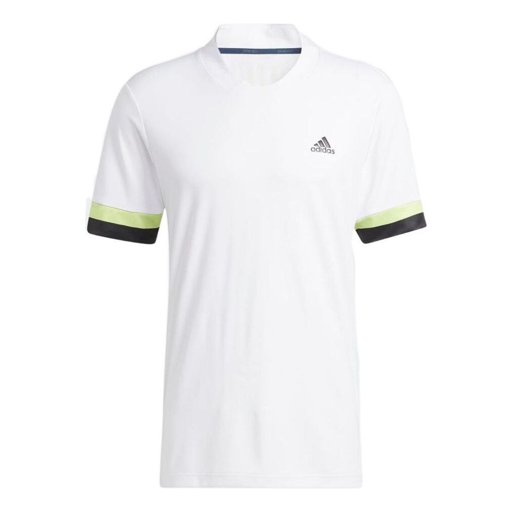 Men's adidas V Neck Colorblock Stripe Logo Pullover Short Sleeve Japanese Version White T-Shirt HI4754