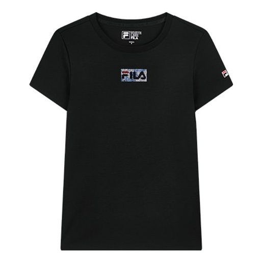 (WMNS) FILA Alphabet Logo Printing Cotton Short Sleeve Black F11W018135F-BK