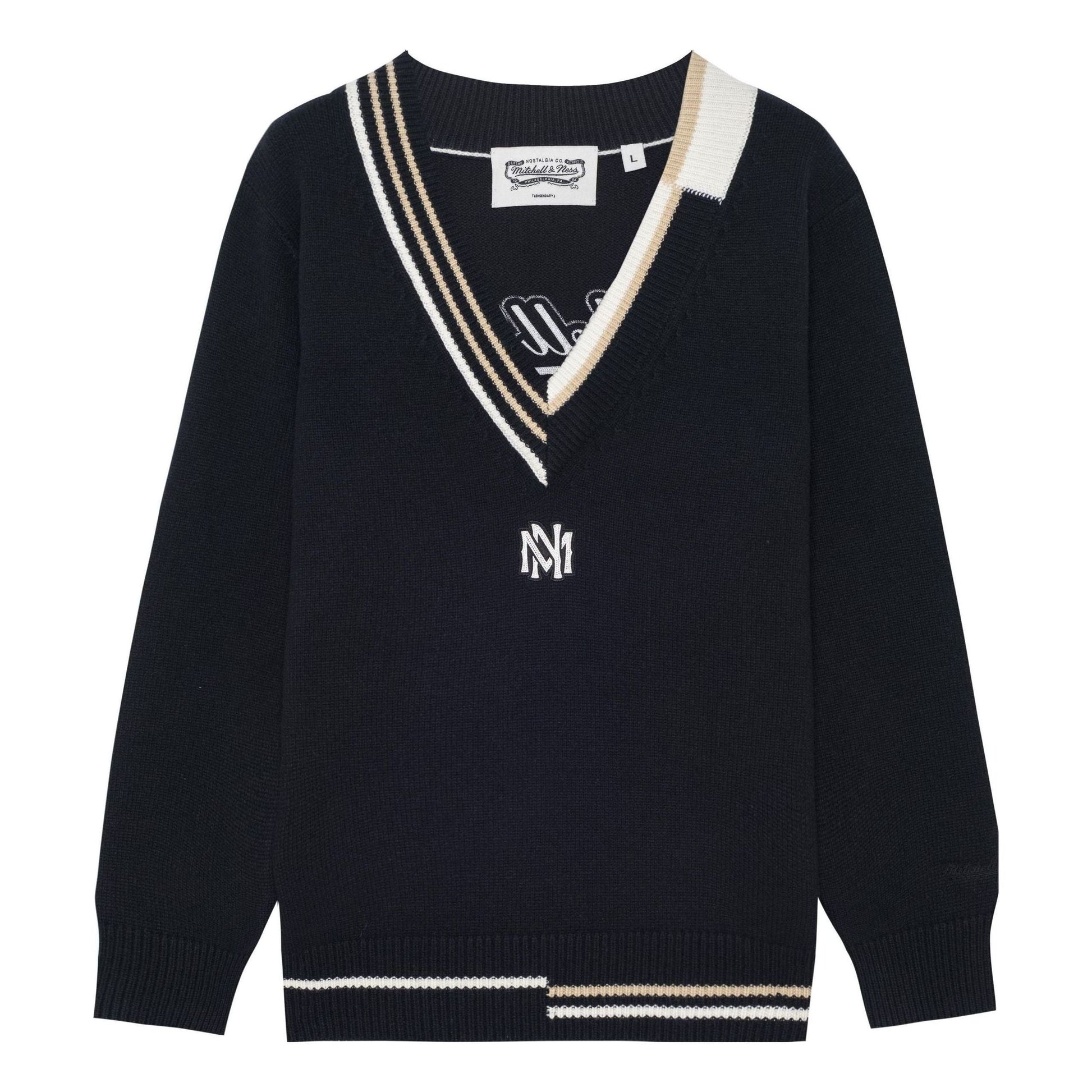 Mitchell & Ness Branded Contrasting V-Neck Sweater 'Black' MNHLAWTOKJ011-BLK