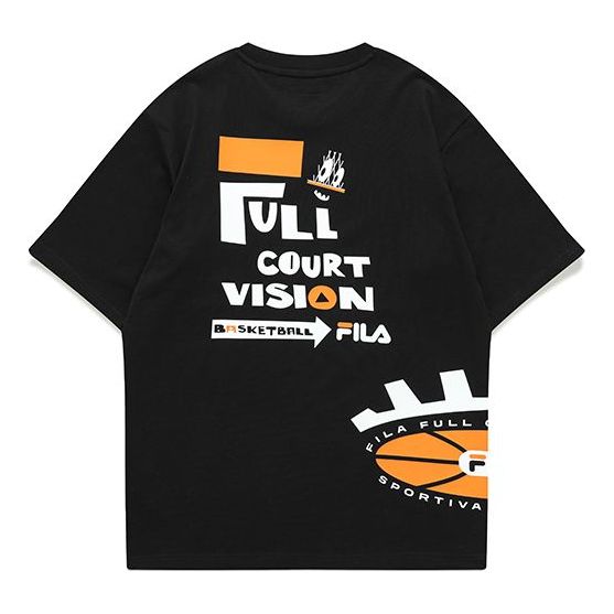 Men's FILA FUSION Funny Printing Loose Sports Round Neck Short Sleeve Black T11M125111F-BK