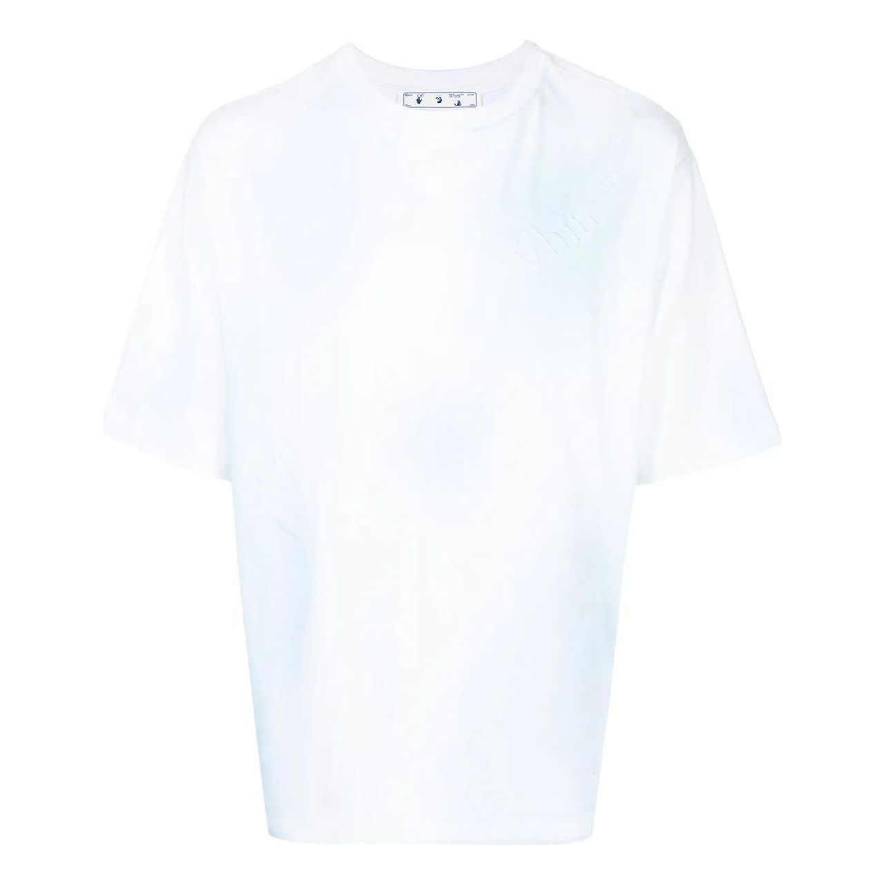 Men's Off-White FW22 Logo Printing Round Neck Short Sleeve Blue White T-Shirt OMAA119G21JER0010145