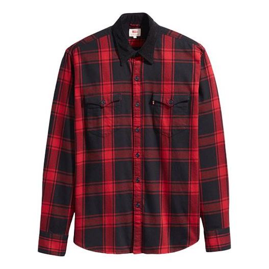 Men's Levis Plaid Casual Long Sleeves Shirt Red 57406-0007