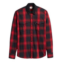 Men's Levis Plaid Casual Long Sleeves Shirt Red 57406-0007