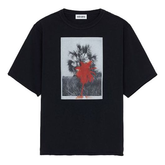 Men's KENZO SS21 Printing Pattern Round Neck Casual Short Sleeve Black T-Shirt FB55TS0774SB-99