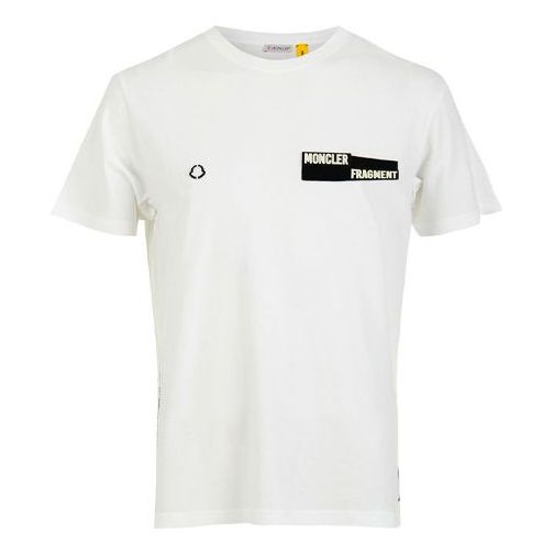Men's Moncler x Fragment Design Crossover Logo Pattern Round Neck Short Sleeve White T-Shirt 80039508391Q001