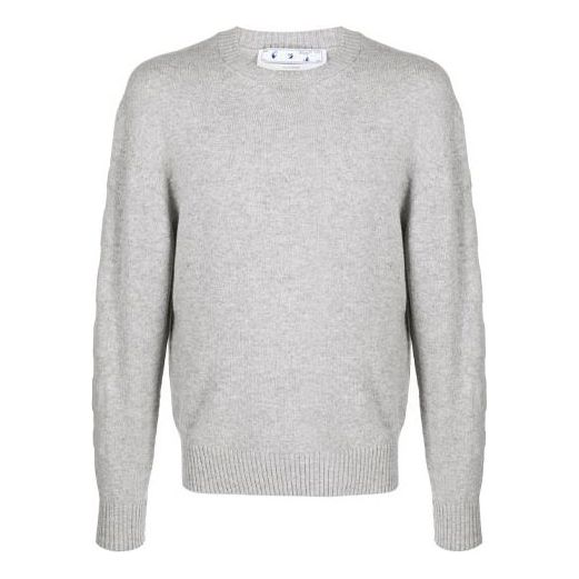 Men's Off-White Arrows Round Neck Pullover Long Sleeves Wool Sweater Loose Fit Gray OMHE061F20KNI0010900