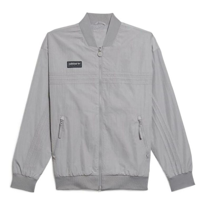 Men's adidas originals x Spezial Crossover Logo Zipper Solid Color Pocket Jacket Gray HC0405