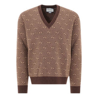 Men's Gucci SS21 Alphabet Pattern V Neck Wool Sweater Brown 626643-XKBFZ-2381