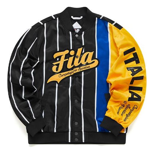 FILA MENS Fusion Printed Multicolor Fastener Baseball Jacket Black T11M112709F-BK