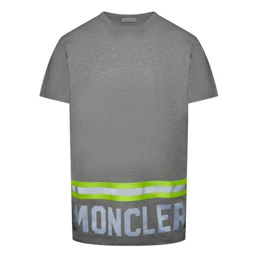 Men's Moncler Stripe Alphabet Logo Printing Short Sleeve Gray 0918C739208390T984