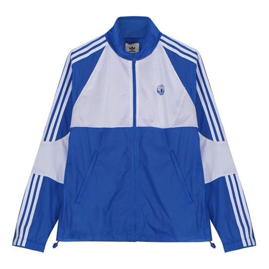 adidas originals x Oyster Track Crossover Splicing Contrasting Colors Stripe Sports Stand Collar Jacket Blue ED6871