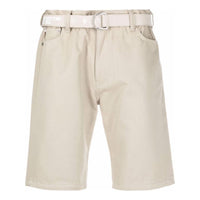 Men's Off-White Solid Color Waist Button Straight Cotton Shorts Creamy White OMYC005F21DEN0021701