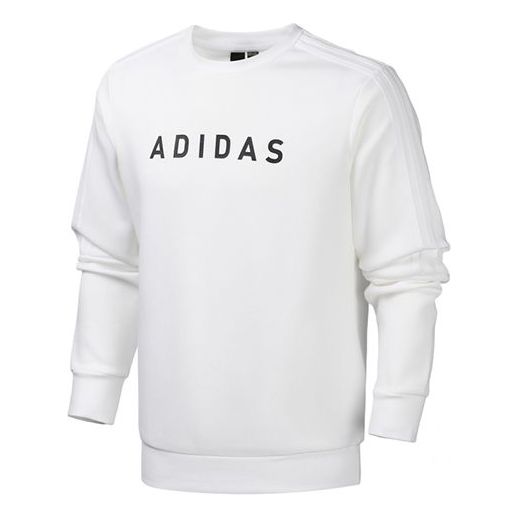 adidas logo Printing Sports Round Neck Pullover White FM9380