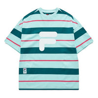 FILA FUSION Contrasting Colors Stripe Loose Sports Short Sleeve Pink Green T11W122114F-TQ