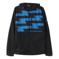 Men's adidas Zipper Geometry Pattern Stripe Brand Logo Printing Hooded Long Sleeves Black Jacket HI3043