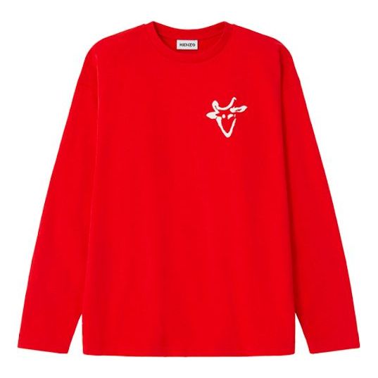 Men's KENZO China Capsule Series Pattern Logo Printing Round Neck Long Sleeves Red FB55TS1644SB-21
