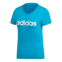 (WMNS) adidas Alphabet logo Printing Short Sleeve Blue DU0630