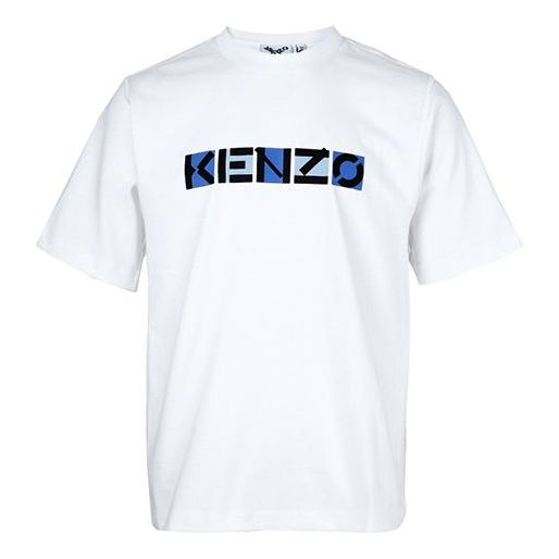 Men's KENZO SS21 Logo Printing Pattern Round Neck Short Sleeve White T-Shirt 5TS0594SK-01