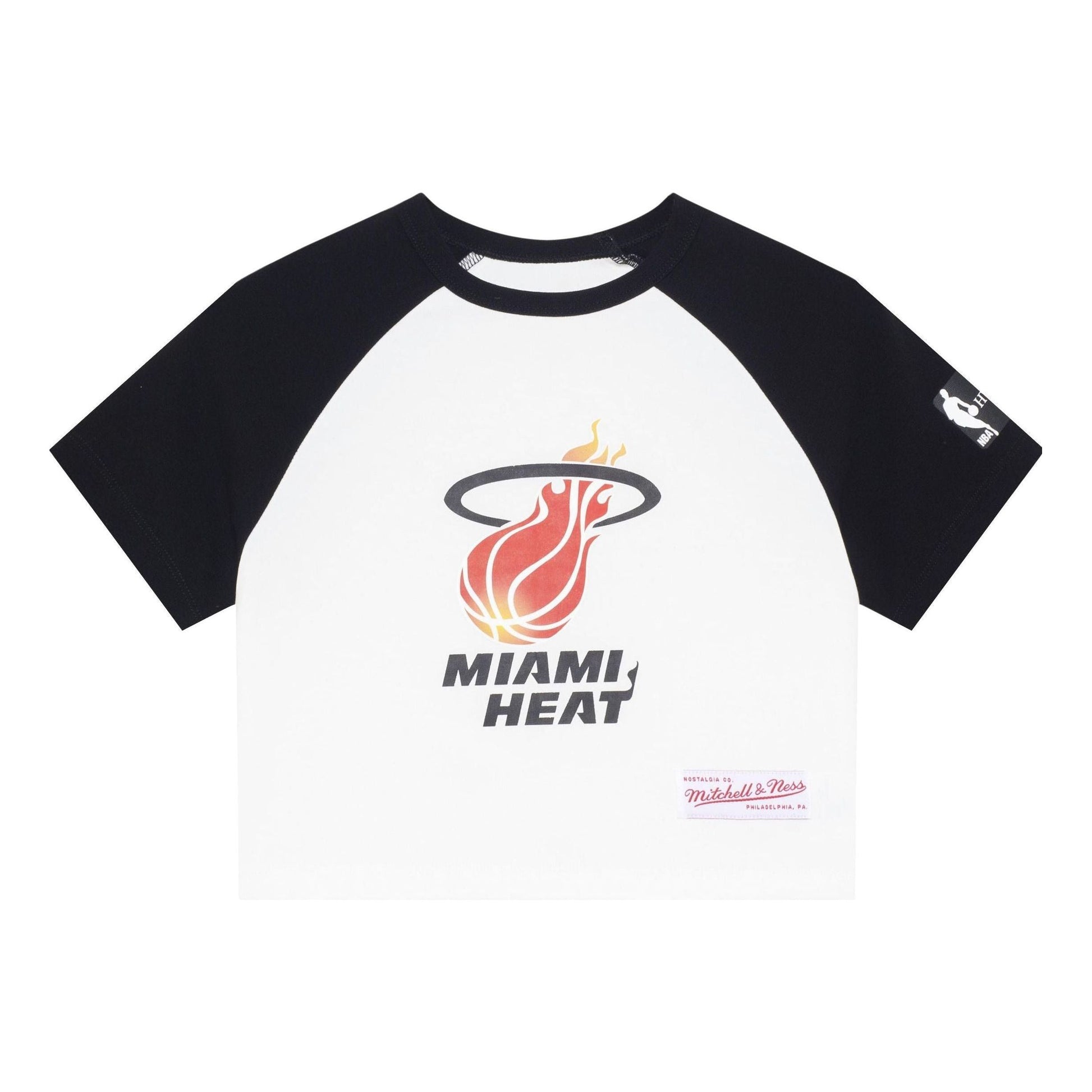(WMNS) Mitchell & Ness x NBA Miami Heat Short Board T-shirt 'White Black' MNJYSST23018-BLACK
