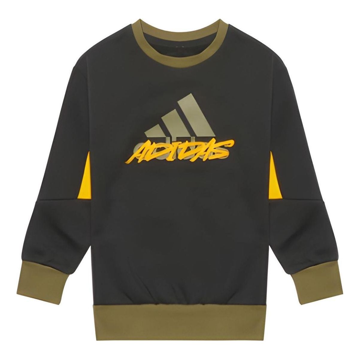 (GS) adidas Fleece Crew Sweashirt Asia Sizing 'Black Yellow' H40305