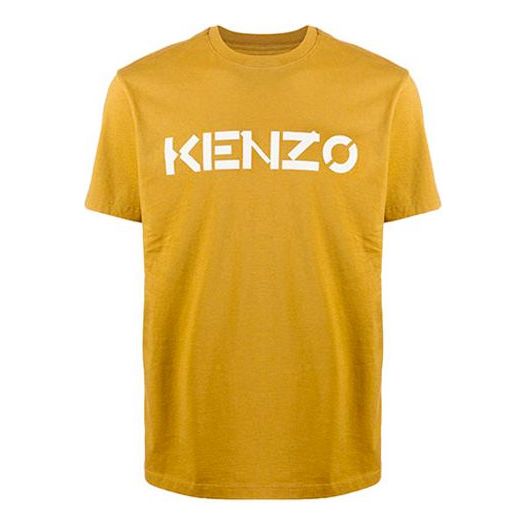 Men's KENZO Logo Pattern Round Neck Short Sleeve Yellow Green FA65TS0004SJ-41
