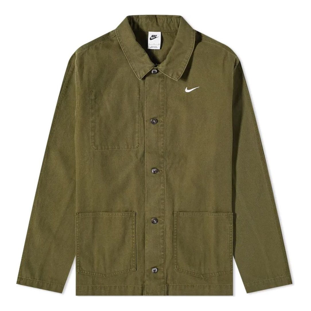 Men's Nike Life Chore Jacket Solid Color Logo Embroidered Green DQ5184-326