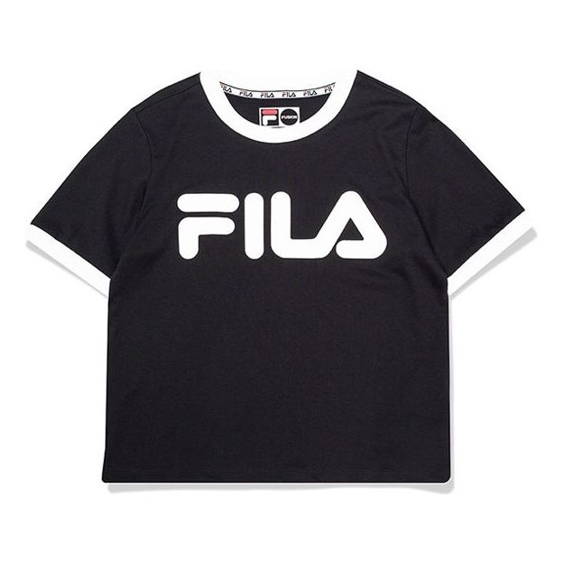(WMNS) FILA FUSION Alphabet Large Logo Printing Cotton Short Sleeve Black T11W022117F-BK